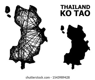 Web vector map of Ko Tao. Linear frame flat network in vector EPS format, geographic template for political purposes. map of Ko Tao are isolated on a white background.