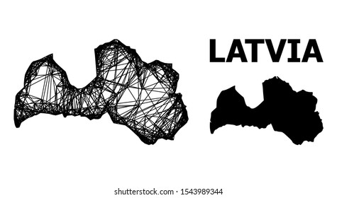 Web vector map of Latvia. Wire carcass flat mesh in vector format, geographic template for educational illustrations. map of Latvia are isolated on a white background.