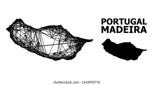 Web vector map of Madeira Island. Linear carcass flat mesh in eps vector format, geographic template for educational illustrations. map of Madeira Island are isolated on a white background.