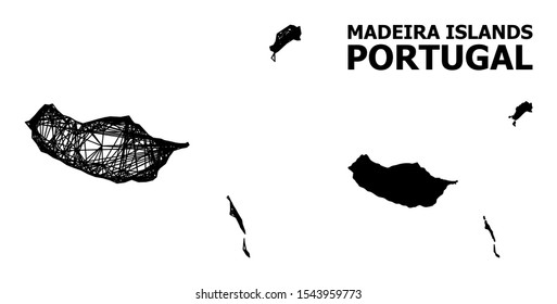 Web vector map of Madeira Islands. Wire carcass 2D mesh in vector EPS format, geographic model for patriotic compositions. map of Madeira Islands are isolated on a white background.