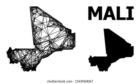 Web vector map of Mali. Linear carcass 2D network in eps vector format, geographic template for patriotic compositions. map of Mali are isolated on a white background.