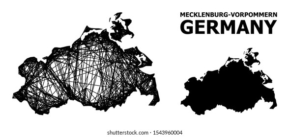 Web vector map of Mecklenburg-Vorpommern State. Linear frame 2D mesh in vector format, geographic template for political designs.