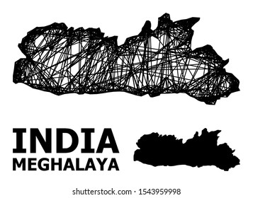 Web vector map of Meghalaya State. Linear carcass flat mesh in vector format, geographic model for educational purposes. map of Meghalaya State are isolated on a white background.