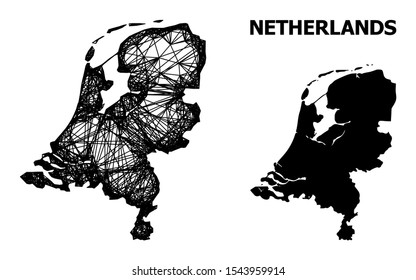 Web vector map of Netherlands. Wire carcass 2D network in vector format, geographic template for economical compositions. map of Netherlands are isolated on a white background.