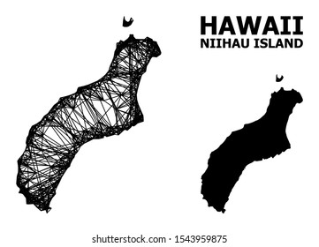 Web vector map of Niihau Island. Linear frame flat mesh in vector EPS format, geographic template for economical illustrations. map of Niihau Island are isolated on a white background.