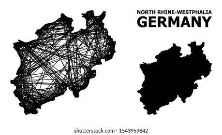 Web vector map of North Rhine-Westphalia State. Linear carcass flat mesh in vector EPS format, geographic template for political concepts.