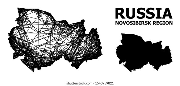 Web vector map of Novosibirsk Region. Wire carcass 2D network in vector format, geographic template for patriotic posters. map of Novosibirsk Region are isolated on a white background.