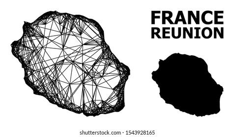 Web vector map of Reunion Island. Linear carcass flat mesh in vector EPS format, geographic model for patriotic posters. map of Reunion Island are isolated on a white background.