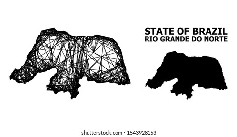 Web vector map of Rio Grande do Norte State. Wire carcass 2D mesh in vector format, geographic template for political designs. map of Rio Grande do Norte State are isolated on a white background.