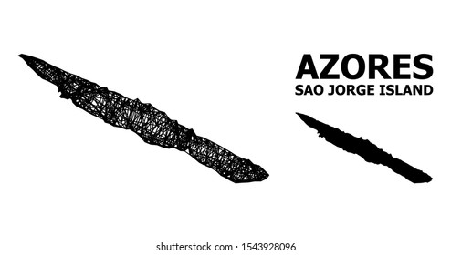Web vector map of Sao Jorge Island. Wire carcass flat mesh in eps vector format, geographic model for patriotic compositions. map of Sao Jorge Island are isolated on a white background.