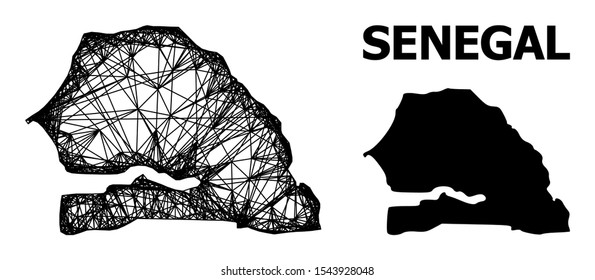 Web vector map of Senegal. Linear carcass flat network in vector EPS format, geographic model for educational concepts. map of Senegal are isolated on a white background.