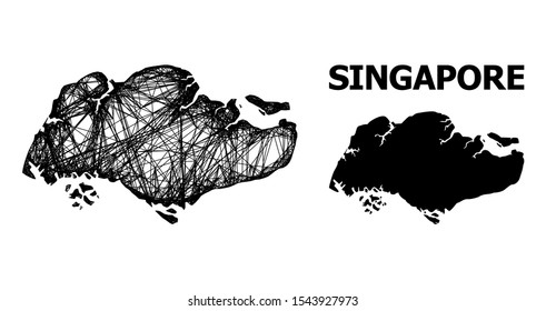 Web vector map of Singapore. Linear frame 2D network in vector EPS format, geographic template for political designs. map of Singapore are isolated on a white background.