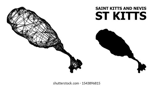 Web vector map of St Kitts Island. Linear carcass 2D network in vector EPS format, geographic template for economics concepts. map of St Kitts Island are isolated on a white background.