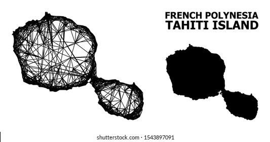 Web vector map of Tahiti Island. Wire frame flat network in vector EPS format, geographic template for educational purposes. map of Tahiti Island are isolated on a white background.