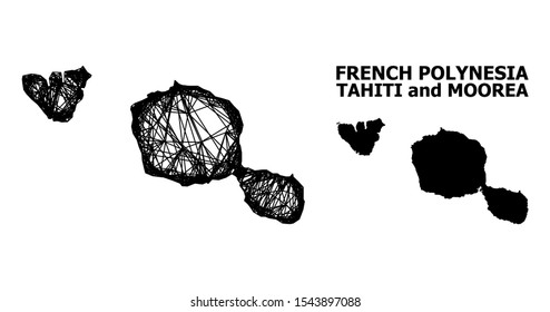 Web vector map of Tahiti and Moorea islands. Wire frame 2D mesh in vector EPS format, geographic template for economical concepts. map of Tahiti and Moorea islands are isolated on a white background.