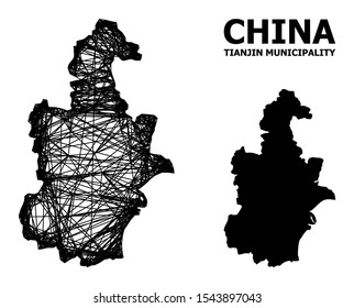 Web vector map of Tianjin Municipality. Linear frame flat mesh in vector EPS format, geographic model for patriotic purposes. map of Tianjin Municipality are isolated on a white background.