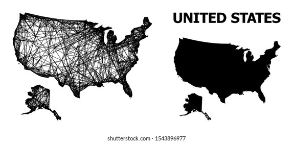 Web vector map of USA and Alaska. Wire carcass 2D mesh in eps vector format, geographic model for educational purposes. map of USA and Alaska are isolated on a white background.