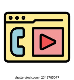 Web video call icon outline vector. Computer stay. Team group color flat