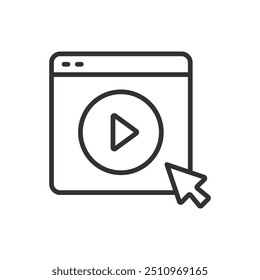 Web Video, en diseño de línea. Video Jugador, streaming, en línea, plataforma, Botón Video de juego, contenido en Vector de fondo blanco. Web Video de trazo editable