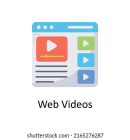 Icono plano vectorial de los videos Web para web aislado en el archivo EPS 10 de fondo blanco