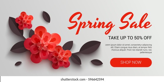 Web Wanner with red paper flowers for spring sales.