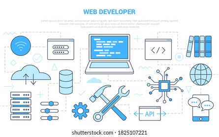 web website developer concept with icon set template banner with modern blue color style