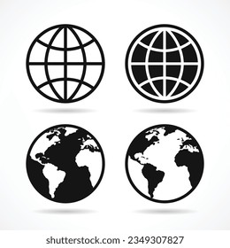 Web, sitio web, conjunto de iconos de página de inicio. Juego de iconos de vector de globo.