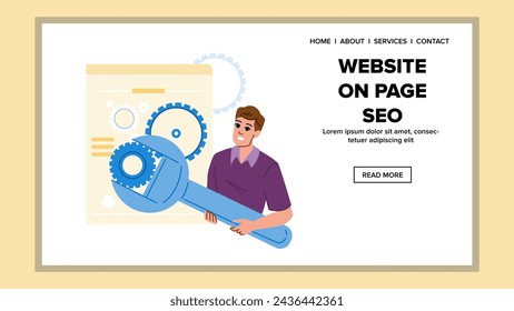 Website auf Seite SEO Vektor. Vorlage Landing, Desktop PHE, SEM Traffic Web Website auf Seite SEO Web Flat Cartoon Illustration