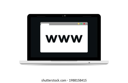 Web window screen on laptop. Online search, www. Laptop with search engine on screen. Illustration vector