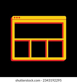Web window sign. 3D Extruded Yellow Icon with Red Sides a Black background. Illustration.