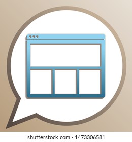 Web window sign. Bright cerulean icon in white speech balloon at pale taupe background. Illustration.