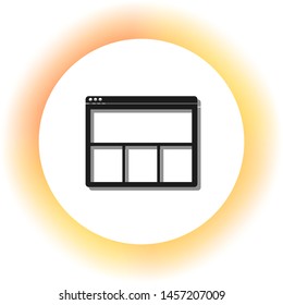 Web window sign. Dark icon with shadow on the glowing circle button. Illustration.