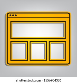 Web window sign. Flat orange icon with overlapping linear black icon with gray shadow at whitish background. Illustration.