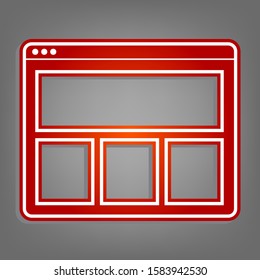 Web window sign. Flat red icon with linear white icon with gray shadow at grayish background. Illustration.