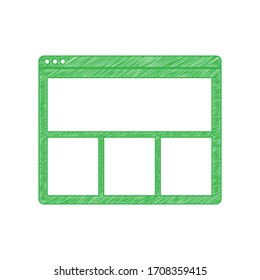 Web window sign. Green scribble Icon with solid contour on white background. Illustration.