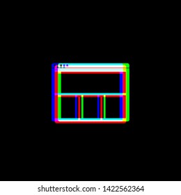 Web window sign. Red, green and blue unfocused contour icon at black background. Illustration.