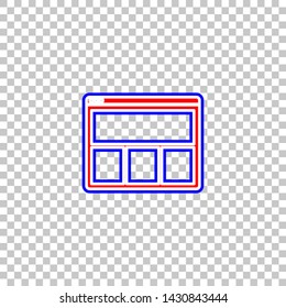 Web window sign. Red, white and contour icon at transparent background. Illustration.