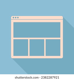 Web window sign. Unbleached silk Icon with very long shadow at dark sky blue background. Illustration.