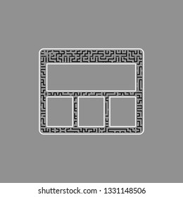Web window sign. Vector. Black maze filled icon with white border at gray background.