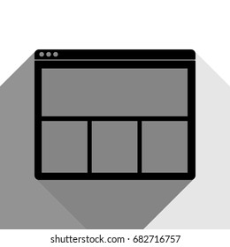 Web window sign. Vector. Black icon with two flat gray shadows on white background.