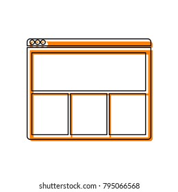 Web window sign. Vector. Black line icon with shifted flat orange filled icon on white background. Isolated.