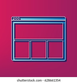 Web window sign. Vector. Blue 3d printed icon on magenta background.