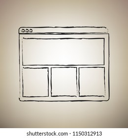 Web window sign. Vector. Brush drawed black icon at light brown background.
