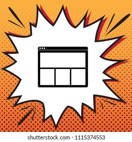Web window sign. Vector. Comics style icon on pop-art background.