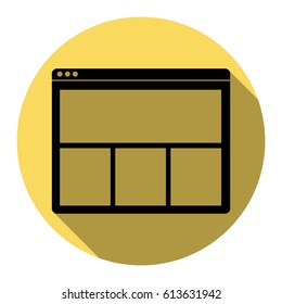 Web window sign. Vector. Flat black icon with flat shadow on royal yellow circle with white background. Isolated.