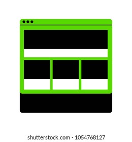 Web window sign. Vector. Green 3d icon with black side on white background. Isolated.