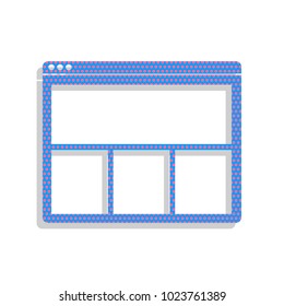 Web window sign. Vector. Neon blue icon with cyclamen polka dots pattern with light gray shadow on white background. Isolated.