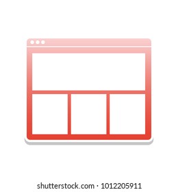 Web window sign. Vector. Reddish icon with white and gray shadow on white background. Isolated.