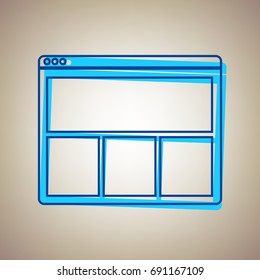 Web window sign. Vector. Sky blue icon with defected blue contour on beige background.