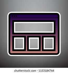 Web window sign. Vector. Violet gradient icon with black and white linear edges at gray background.